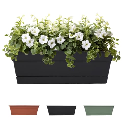 Bloem Dura Cotta Window Box Planter: 18" - Black - with Tray, Weatherproof Resin Box, Removable Tray for Indoor & Outdoor Use, Gardening, 2 Gallon Capacity - color: Black, size: 18"