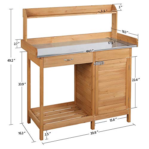 Yaheetech Potting Bench Outdoor Potting Table with Storage,Natural Wood - color: Natural Wood