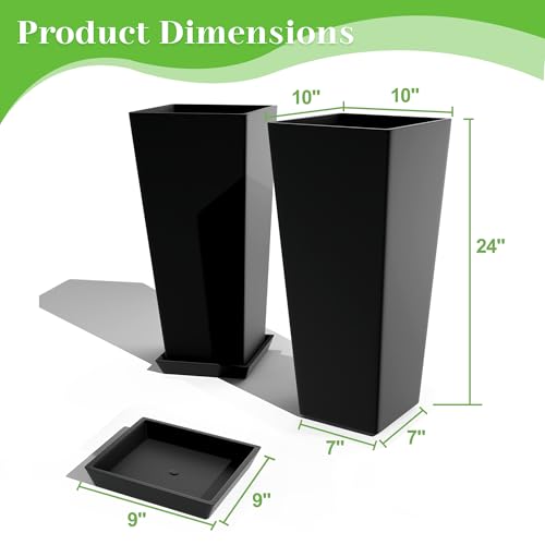 FENCY Set of 2 Tall Planters for Outdoor Plants, Black - color: Black-square Classic