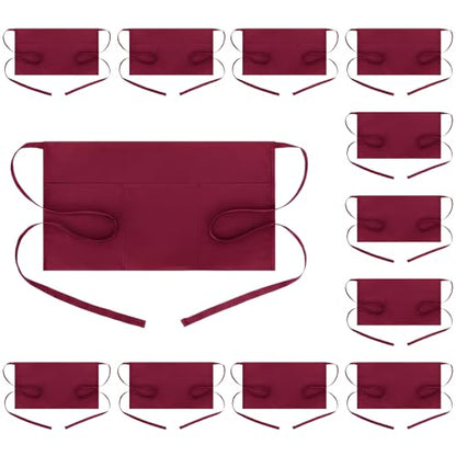 BOHARERS Waist Apron with 3 Pockets 12 Pack - Red Waitress Server Short Apron - color: 12 Pack Red