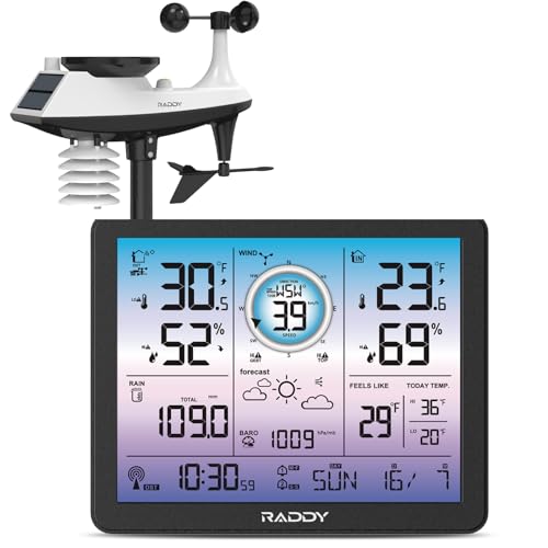 Raddy VP7 5-in-1 Wireless Weather Station, 7.4 Inch Color Display - style: VP7