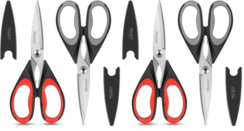 iBayam Kitchen Scissors Shears All Purpose Heavy Duty, Protective Sheath (Pack of 2) - color: Black Red, Black Gray, size: 4-Pack