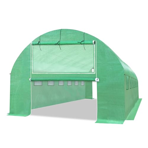BenefitUSA Greenhouse Replacement PE Cover ONLY for Walk-in Greenhouse 2 Zipper Doors Air Ventilation, Frame NOT Included (25'x10'x6.6', Green) - size: 25'x10'x6.6', Green
