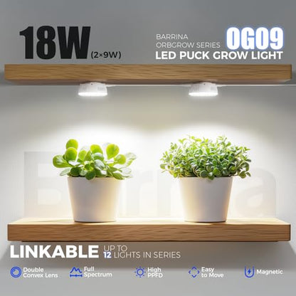 Barrina Orbgrow OG09 Puck Grow Light, 18W(2 x 9W), 5000K, 2 Packs, White - color: 5000K-White Cover, size: 2 Packs without Timer