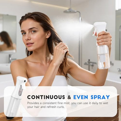 3 Pack Continuous Spray Bottle for Hair, 6.8 OZ Ultra Fine Mister Sprayer - color: 3 Pack White, size: (3-Pack)-6.8 Oz