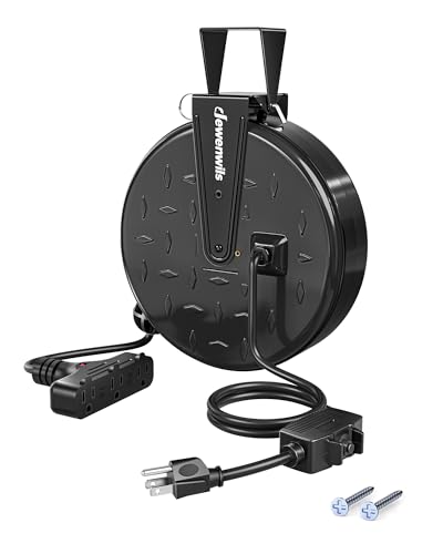 DEWENWILS Retractable Extension Cord Reel, Metal Reel with 30FT Power Cord - color: Black/Black