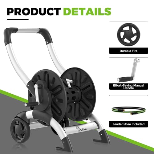 Upgrade Hose Reel Cart, Holds 200 Feet of 5/8" Hose - color: Black