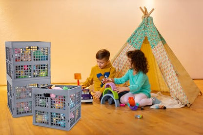 Eslite 3-Pack Collapsible Plastic Storage Crates,Foldable Crates for Storage,16L (Grey) - color: Grey