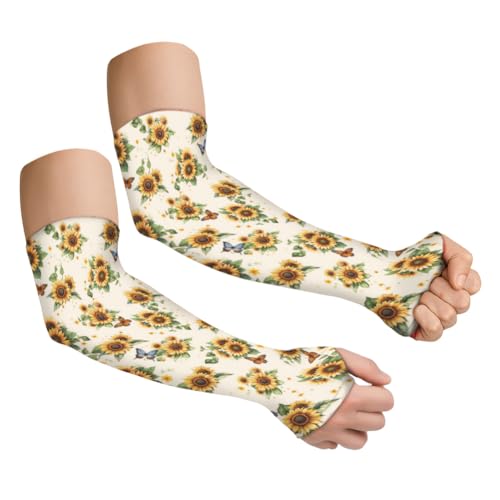 1 Pair Gardening Sleeves Farmers Sun Protection Cooling Arm Sleeves Cover Arms for Women Men Garden Outdoor Sports - color: Light Yellow