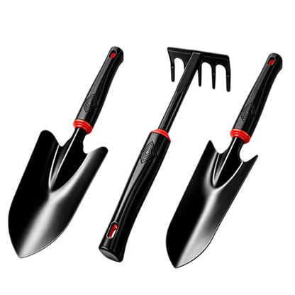 3-in-1 Garden Tool Set, Trowel, Transplanter & Cultivator,with Hang Hole,Ergonomic Handle and Comfort Grip,Rust Resistant Quenched Steel,Gardening Tools for Yard