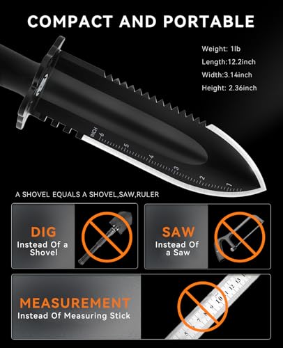 SUNPOW Metal Detector Shovel, Heavy Duty Double Serrated Edge Digging Tool