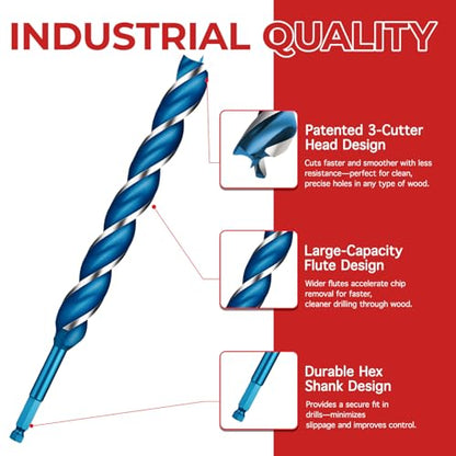 3/4" x 24" Wood Auger Drill Bits, 3-Flute Hex Shank - size: 3/4" x 24"