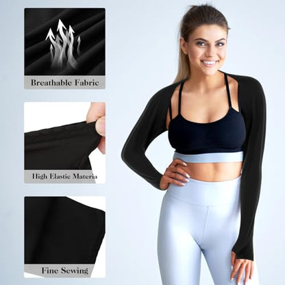 2 Pack Cooling Shawl Arm Sleeves Sun Sleeves for Women UV Protection Arm Sleeve with Finger Hole for Golfing - color: Black+white