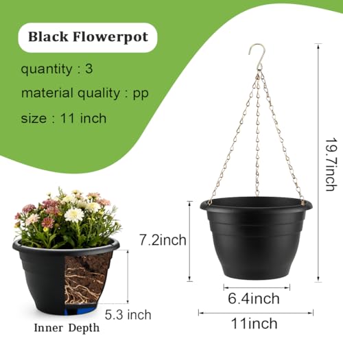 Hanging Planters 11 Inch, 4 Pack Self-Watering Hanging Baskets pots, Black - color: Black, size: 11 Inch-3P