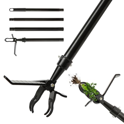 Yocada Stand Up Weed Puller Tool Weed Remover Tool 63" Long Handle Weeder Tool with 4 Claw Steel Head Garden Hand Weeding Tool Easily Remove Weeds Roots Without Bending Pulling Kneeling