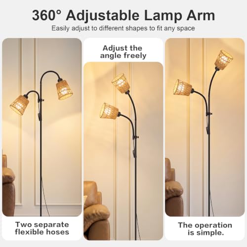 Black Arc Floor Lamps for Bedroom,Adjustable Rattan Shades - color: Black-2