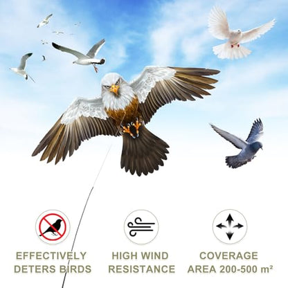 eyijklzo Bird Scarer Hawk Flying Kite with 13ft Telescopic Pole-White - style: White-with 4m pole