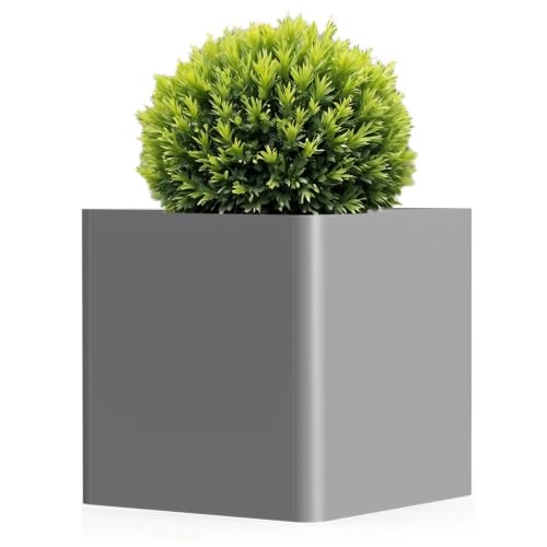 24-Inch Square Outdoor Metal Planter - color: Gray, size: 24"L x 24"W x 24"H
