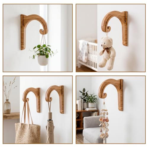 Wooden Wall Plant Hanger Bracket, Arch Hook for Hanging Planters, 2 Pack