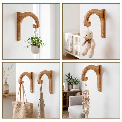 Wooden Wall Plant Hanger Bracket, Arch Hook for Hanging Planters, 2 Pack