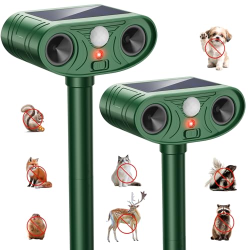2026 Upgraded Ultrasonic Solar Animal Repellent Outdoor, Deer Repellent Devices Squirrel Cat Raccoon Rabbit Dog Deterrent with Motion Sensor for Yard Garden Lawn
