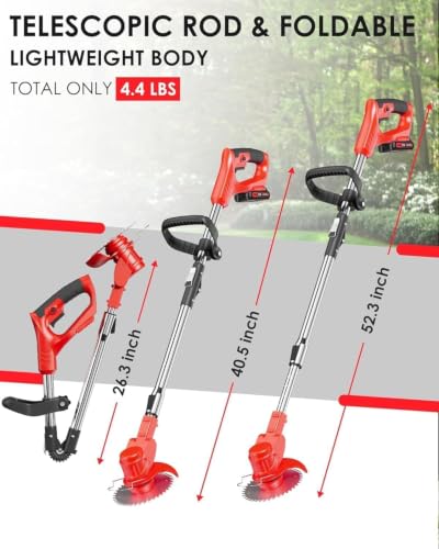 21V 2 in 1 Cordless String Trimmer and Edger, 12" Auto-Feed Electric Weed Wacker, Lightweight Weed Eater with 2 X 4Ah Batteries, Grass Cutter Lawn Tool with 2 Line Spools for Garden Yard