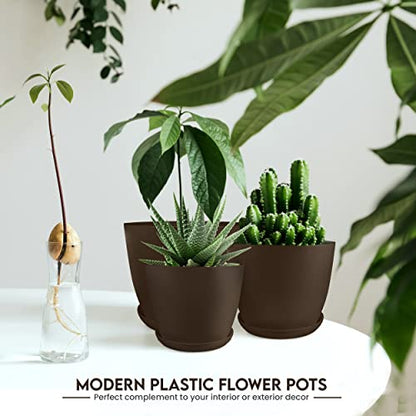 Plant Pots Indoor with Drainage, 5 Pack Multi-Size Planters Set, Brown - color: Brown, size: Pack of 5