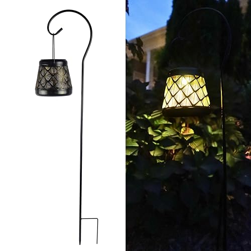 MCSSLNT Solar LED Stake Lantern with Shepherd Hook, Waterproof Solar-Powered Lighting, Decor for Gardens, Pathways & Patios - style: Lantern With Shepherd Hook