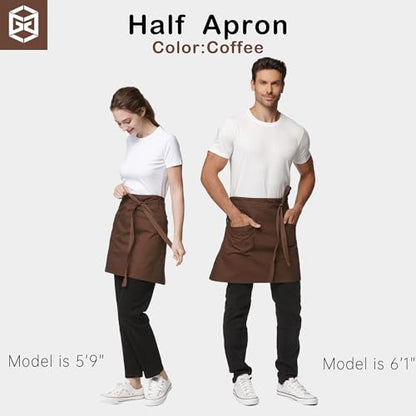 Waist Apron for Men Server Bistro Half 4251BY - color: Coffee, size: 5 Pack