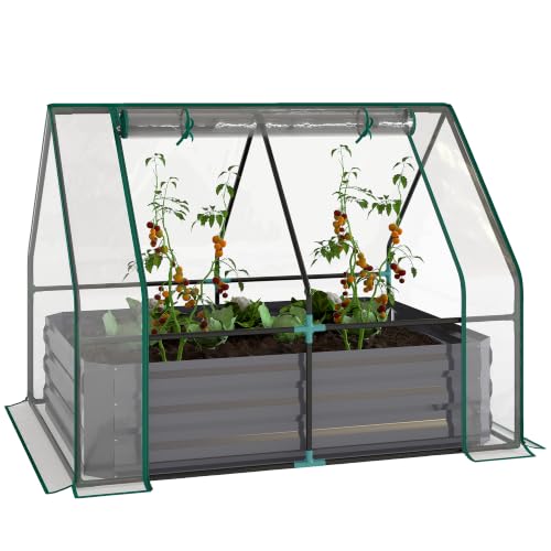 Outsunny 4 x 3ft Metal Planter Box with Mini Greenhouse Clear and Dark Gray - color: Clear and Dark Gray
