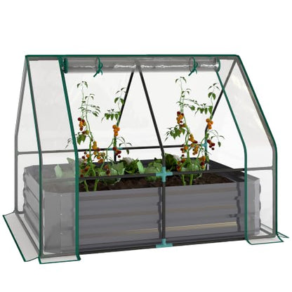 Outsunny 4 x 3ft Metal Planter Box with Mini Greenhouse Clear and Dark Gray - color: Clear and Dark Gray