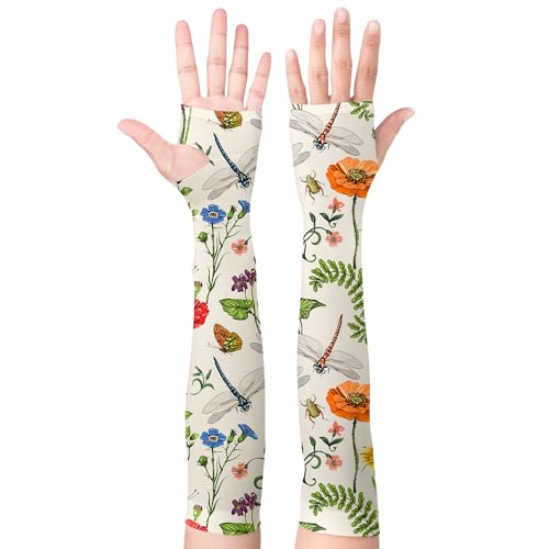 Garden Sleeves for Women Boho Gardening Sleeves with Thumb Holes UV Sun Protection Arm Sleeves for Women - color: Dragonfly