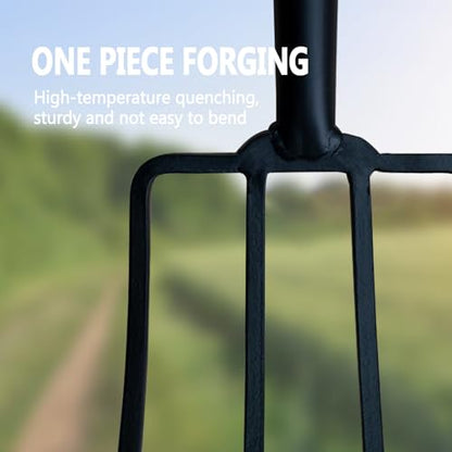 Garden Fork, 4-Tines Pitchforks,45-Inch Pitchfork for Gardening,Fiberglass Digging Fork Pole, D-Handle