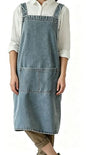 Denim Bib Apron for Women Men, Unisex Cross Back Aprons with Large Pockets - color: Light Blue