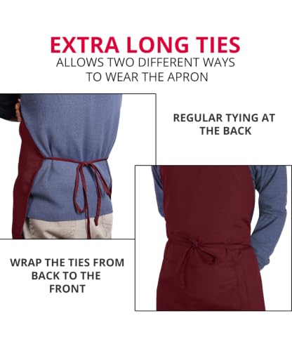 Utopia Kitchen Bib Aprons 2 Pack Adjustable With 2 Pockets - color: Burgundy