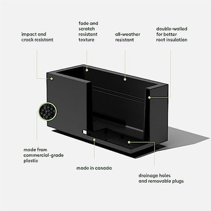 Veradek Block Series Long Box Planter - Rectangular Outdoor Planter - color: Black, size: Small