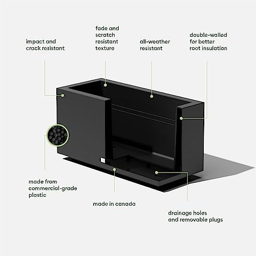Veradek Block Series Long Box Planter - Rectangular Outdoor Planter - color: Black, size: Small