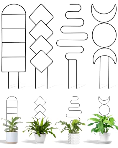 4 Pack Small Hoya Metal Trellis for Potted Climbing Plants Indoor, Black - color: black