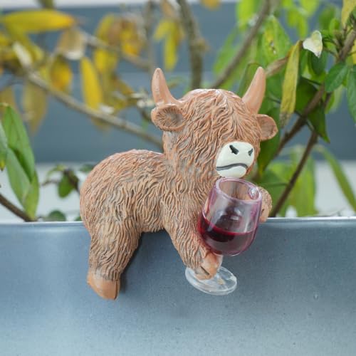 Highland Cow Statue with Red Wine Plant Pot Hugger - style: Cow Wine