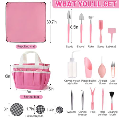 ANPHSIN 44pcs Small Gardening Tools Gifts for Women Beginners, Pink - color: Pink