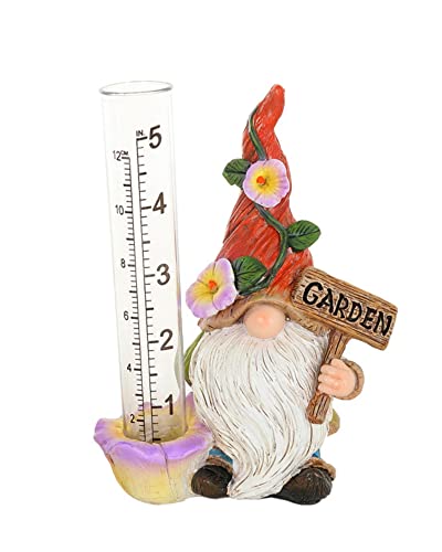 The Bridge Collection Cute Garden Gnome Rain Gauge (Red) - color: Red