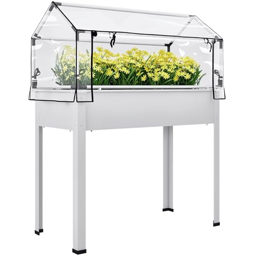 Outsunny Raised Garden Bed with Flip-Up Cover, 39.4"x18.9"x48.8", White - color: White