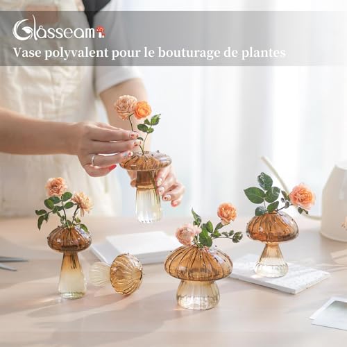 Glasseam Mushroom Glass Propagation Station, 5Pcs Amber Plant Terrarium Jar - color: Amber, size: 5