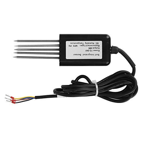 Soil Sensor, RS485 5Pin Soil PH NPK Temperature and Humidity EC Sensor Conductivity Detector Tester for Scientific Experiments, Water Saving Irrigation