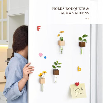 Magnetic Test Tube Flower Vases for Refrigerator, Set of 2 - color: Wood+walnut