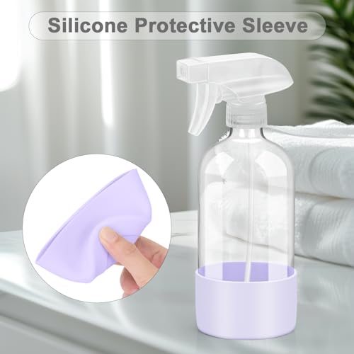 Glass Spray Bottles - 2 Pack 16 oz Clear Spray Bottles with Silicone Sleeve - color: Purple