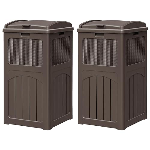 Homall 2 Pack 35 Gallon Outdoor Trash Can, Garbage Can with Lid, Waterproof Resin Waste Bins for Garden, Backyard, Patio Use (Deep Brown) - color: Deep Brown, size: 2 Pack