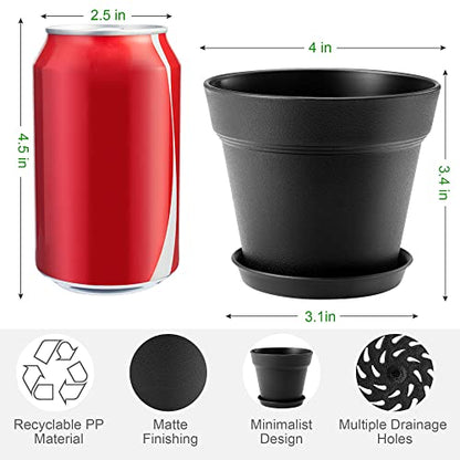 4 Inch Small Plant Pots 6 Pack, Plastic Plant Pots Indoor Saucer, Green - color: Green, size: 6 Pack-4in