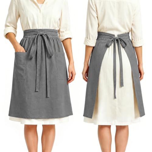 Linen Half Waist Apron for Women with Pockets Pioneer Aprons 2 Size - color: Grey