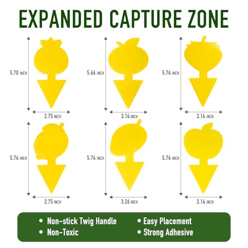 Yellow Sticky Fungus & Gnat Traps with Non-Stick Handle for House Indoors Plants 48 Pack – Double-Sided Adhesive
